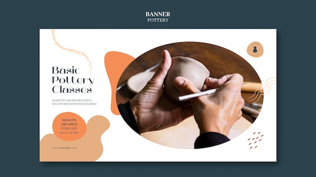 Horizontal banner for pottery with clay vessels