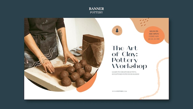 Free PSD horizontal banner for pottery with clay vessels