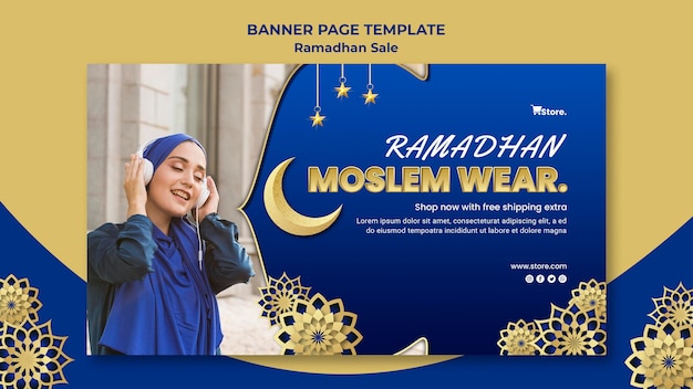 PSD gratuito banner orizzontale per la vendita di ramadan