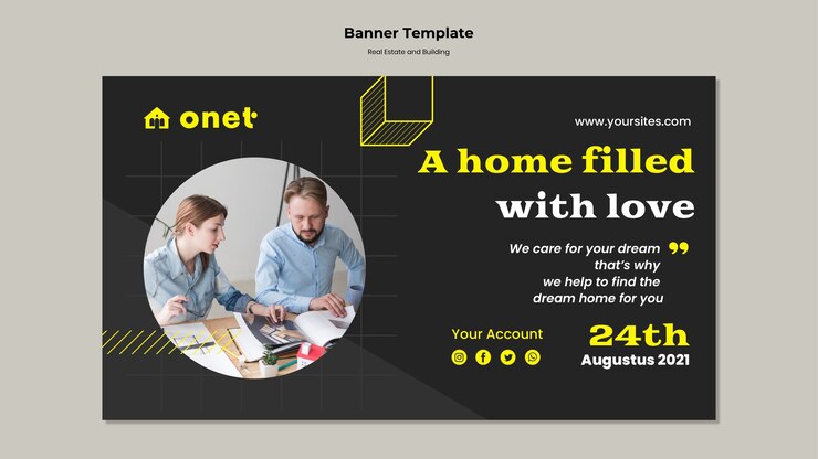 मुफ़्त PSD horizontal banner for real estate and building