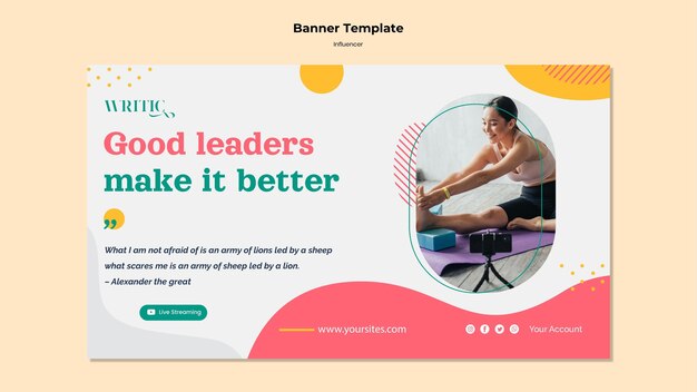 Горизонтальный баннер для влиятельной женщины в социальных сетях