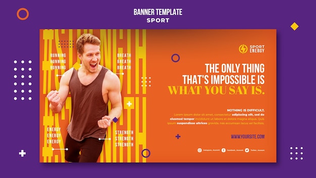 Horizontal banner for sport with motivational quotes – Free PSD download