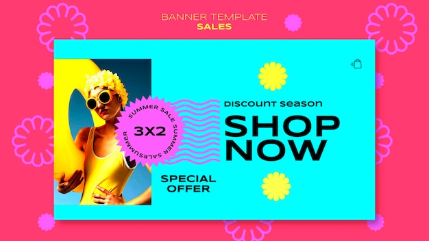 Free PSD horizontal banner for summer season sale