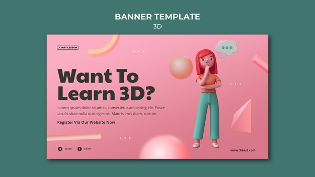 여자와 3d 디자인을 위한 가로 배너 템플릿