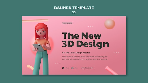 Free PSD horizontal banner template for 3d design with woman