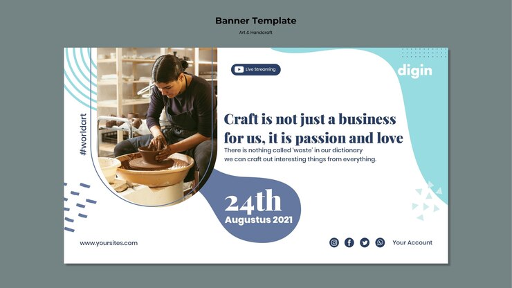 मुफ़्त PSD horizontal banner template for art and handcrafts