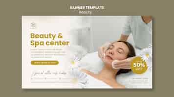 Free PSD horizontal banner template for beauty and spa with woman and chamomile flowers