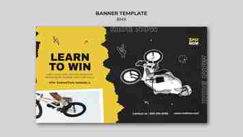 Free PSD horizontal banner template for bmx biking with man and bicycle