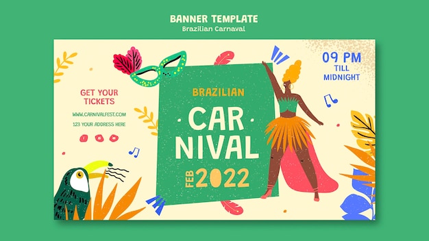 Modello di banner orizzontale per il carnevale brasiliano