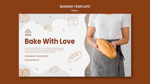 Horizontal banner template for bread baking shop