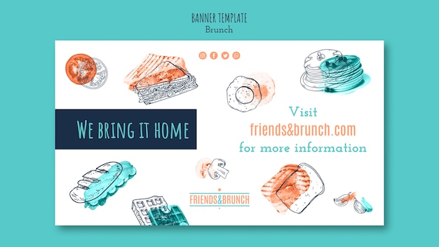 Horizontal banner template for brunch restaurant