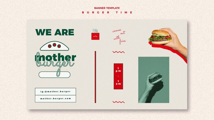 Free PSD horizontal banner template for burger restaurant