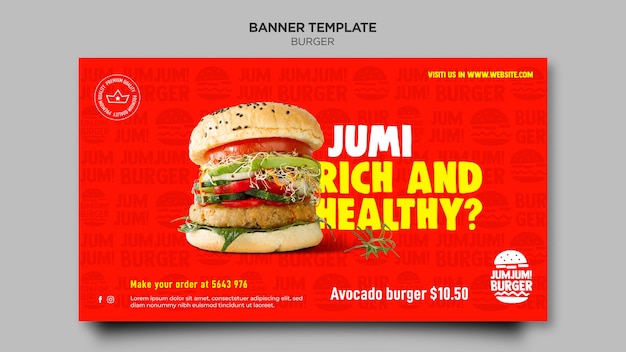 Free PSD horizontal banner template for burger restaurant