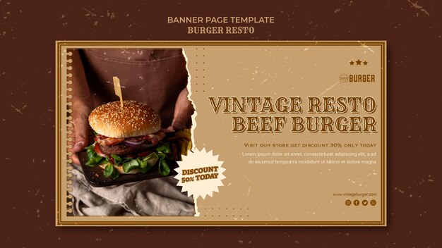 Horizontal banner template for burger restaurant