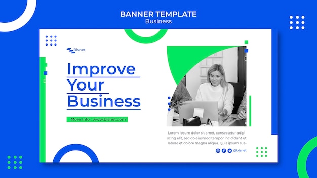 Horizontal banner template for business solution with monochrome photo