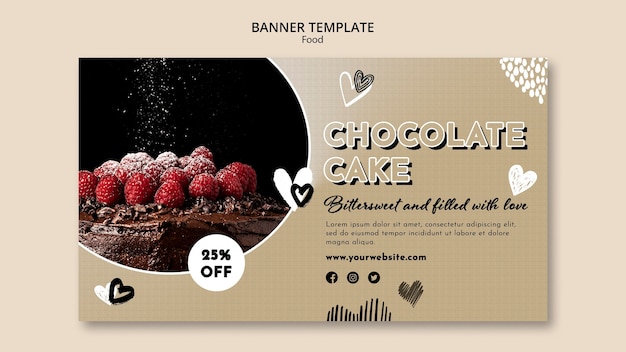 Modello di banner orizzontale per dolci al cioccolato