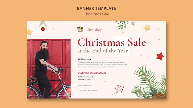 Free PSD horizontal banner template for christmas sale