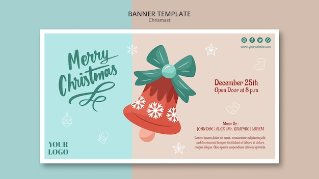 Horizontal banner template for christmas with bell