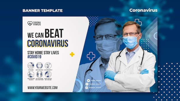 PSD gratuito modello di banner orizzontale per la consapevolezza del coronavirus