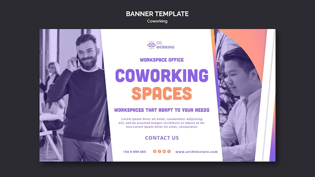 Free PSD horizontal banner template for coworking space