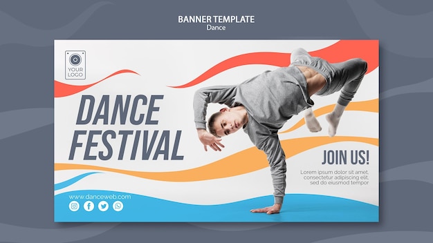 Free PSD horizontal banner template for dance festival with performer
