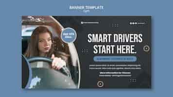 Free PSD horizontal banner template for driving school with female driver in car