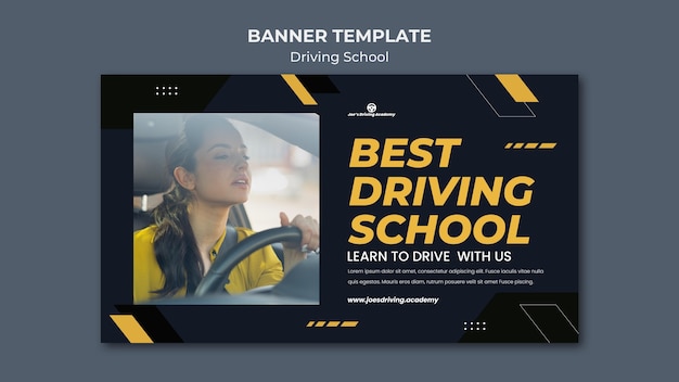 Horizontal banner template for driving school with female driver