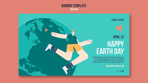 Free PSD horizontal banner template for earth day with people and planet