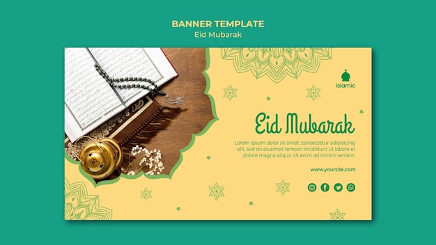 Horizontal banner template for eid mubarak