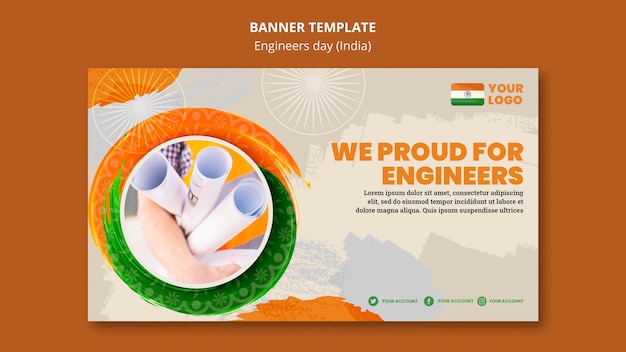 Free PSD horizontal banner template for engineers day celebration