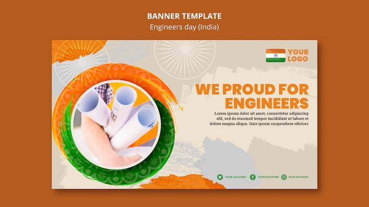 मुफ़्त PSD horizontal banner template for engineers day celebration