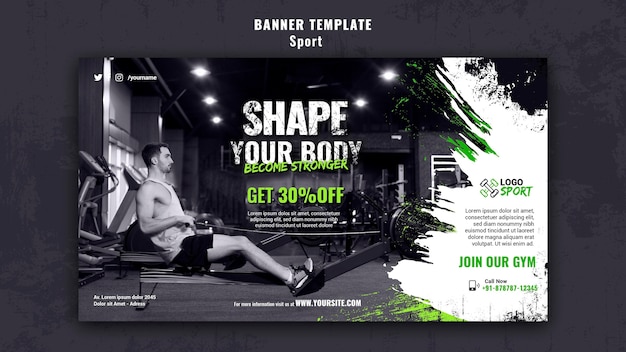 Horizontal banner template for exercise and gym training