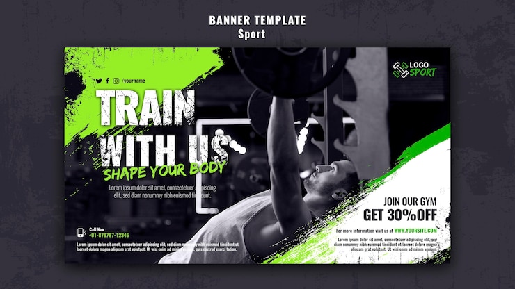 Free PSD horizontal banner template for exercise and gym training