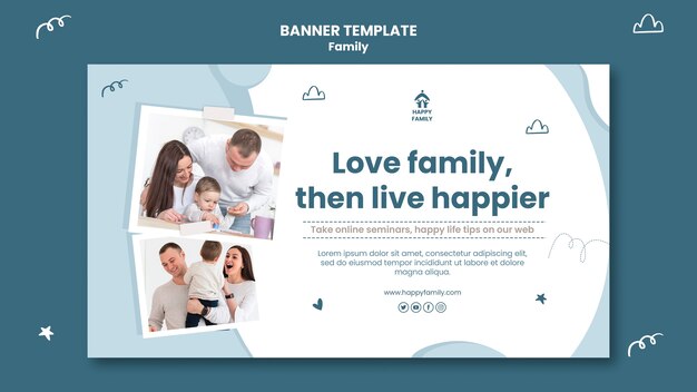 부모와 신생아가 있는 가족을 위한 가로 배너 템플릿