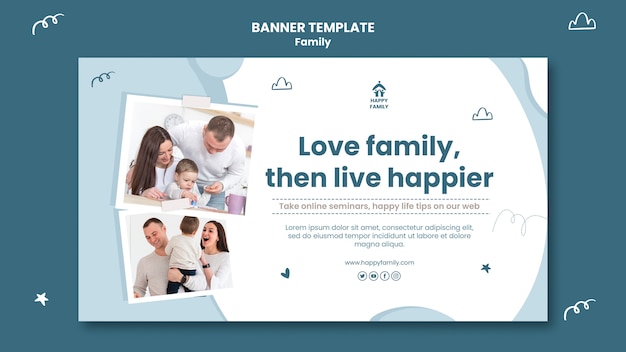 Horizontal banner template for family with parents and newborn