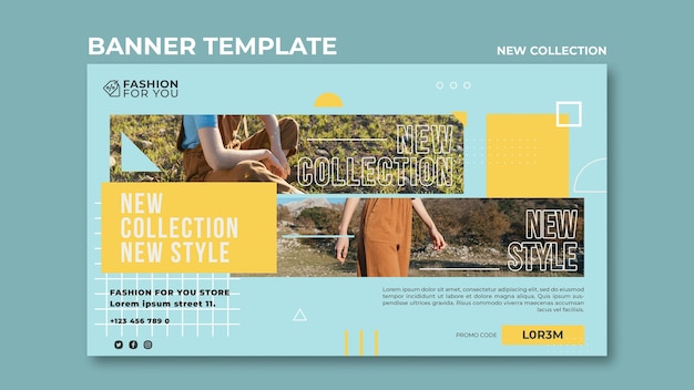 Horizontal banner template for fashion collection with woman in nature