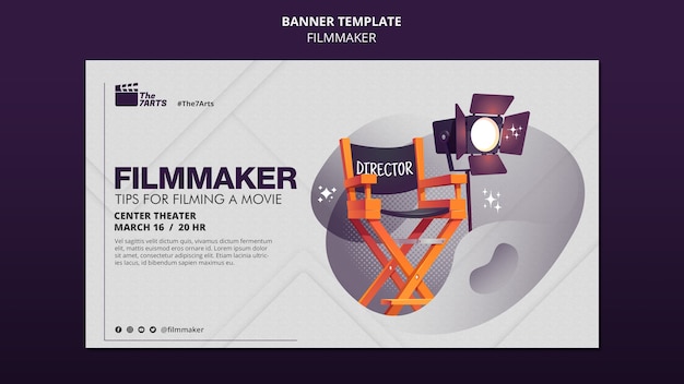 Horizontal banner template for filmmaker courses with equipment