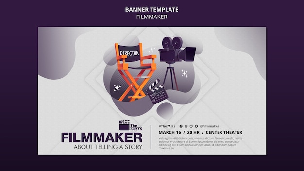 Free PSD horizontal banner template for filmmaker courses with equipment