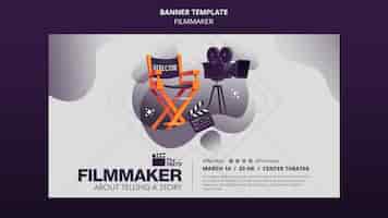 PSD gratuito modello di banner orizzontale per corsi di filmmaker con attrezzature