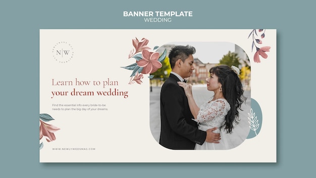 PSD gratuito modello di banner orizzontale per matrimonio floreale