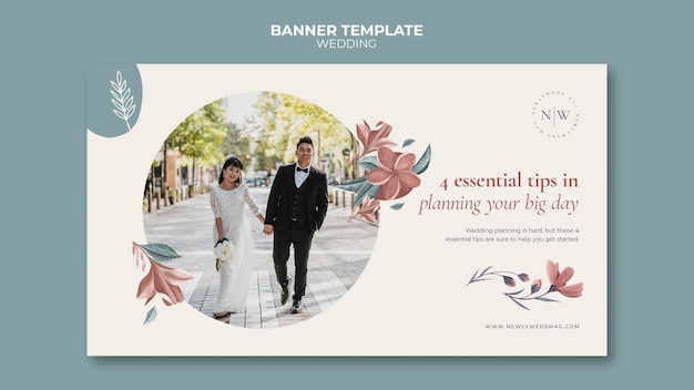 Horizontal banner template for floral wedding