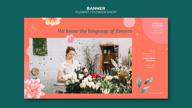 Horizontal banner template for flower shop business