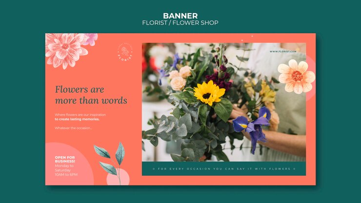 Free PSD horizontal banner template for flower shop business