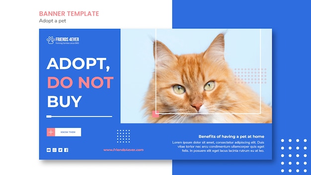 Шаблон горизонтального баннера для принятия питомца с кошкой