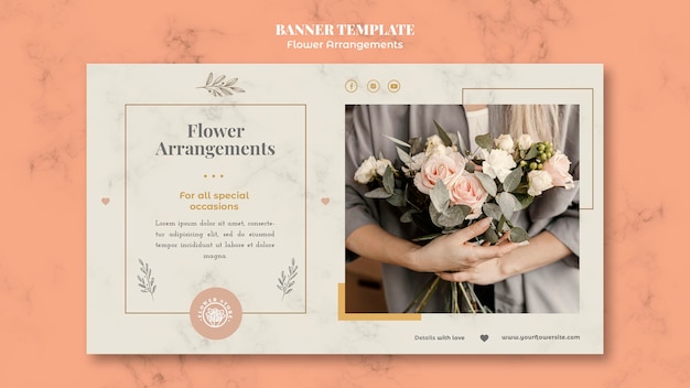 無料PSD フラワーアレンジメントショップの横長バナーテンプレート