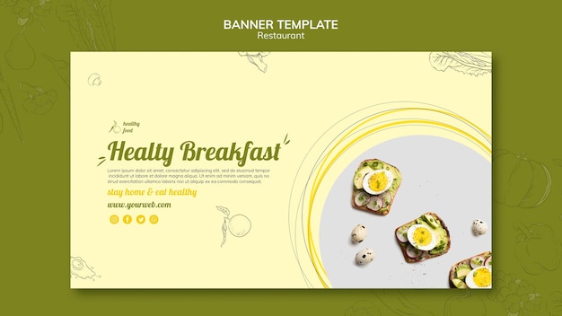 サンドイッチと健康的な朝食のための水平バナーテンプレート