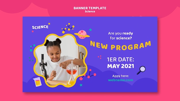 無料PSD 子供の科学のための水平バナーテンプレート