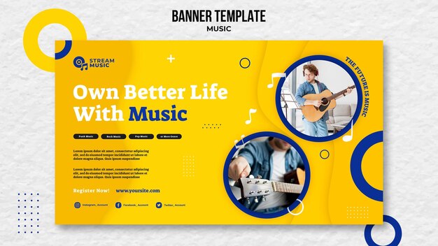 無料PSD ライブ音楽ストリーミング用の水平バナーテンプレート