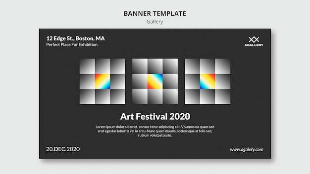 無料PSD 現代美術博覧会のための水平バナーテンプレート