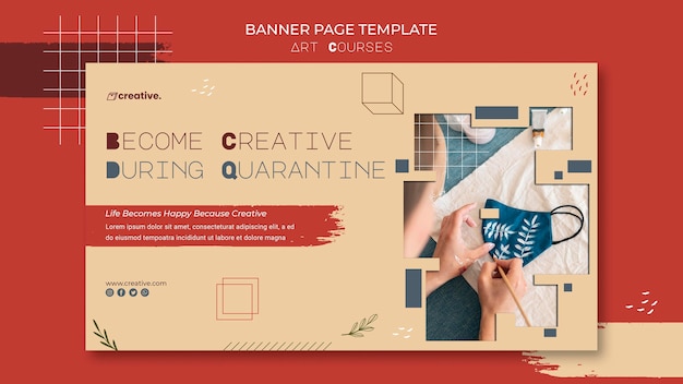 無料PSD 絵画教室用の横長バナーテンプレート
